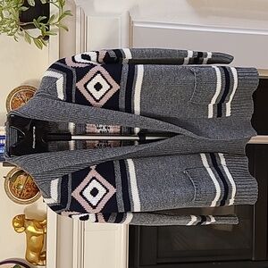 Pink Republic Preppy Cardigan‎ Sweater Gray Pink Old Money Eclectic Grandpa